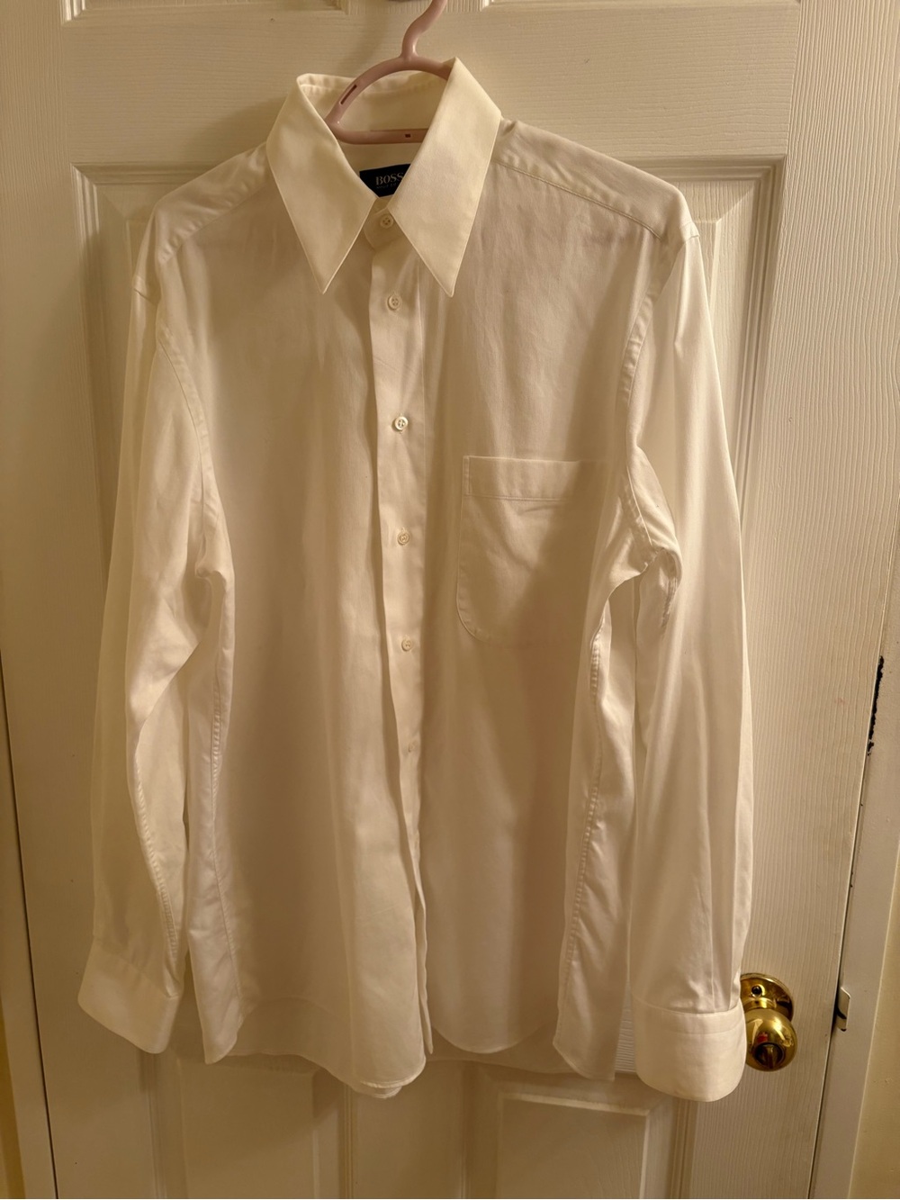 Hugo Boss White Long-Sleeve Dress Shirt with Chest Pocket